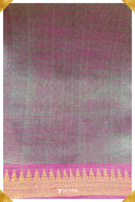 Veera Mangalagiri Handloom Green - Pink Double Shade Vegan Silk Saree - Seven Sarees - Saree - Seven Sarees