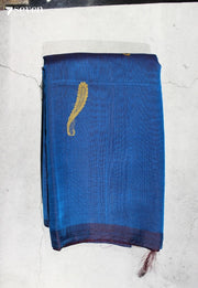 Veerashika Signature Seven Handloom Blue Bangalore Pure Silk Cotton Saree - Seven Sarees - Saree - Seven Sarees