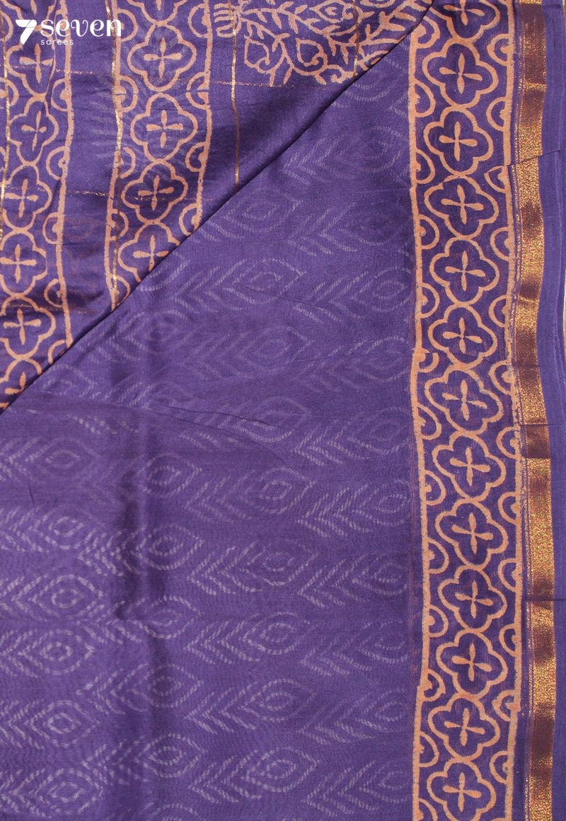 Vehanika Jaipur Purple Hand Block Printed Silk Cotton Saree - Seven Sarees - Saree - Seven Sarees
