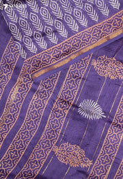 Vehanika Jaipur Purple Hand Block Printed Silk Cotton Saree - Seven Sarees - Saree - Seven Sarees