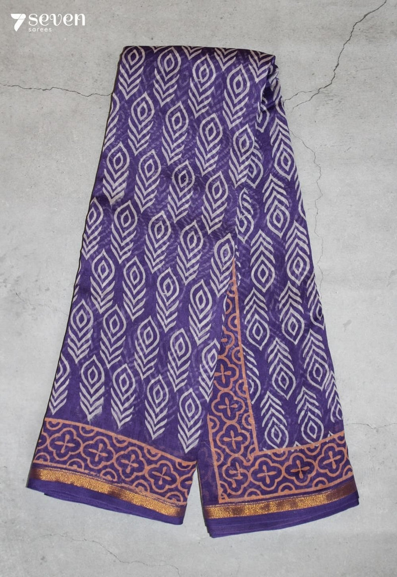 Vehanika Jaipur Purple Hand Block Printed Silk Cotton Saree - Seven Sarees - Saree - Seven Sarees