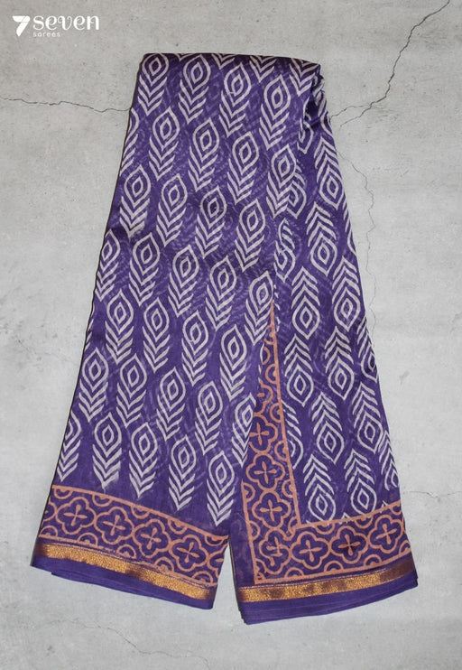 Vehanika Jaipur Purple Hand Block Printed Silk Cotton Saree - Seven Sarees - Saree - Seven Sarees