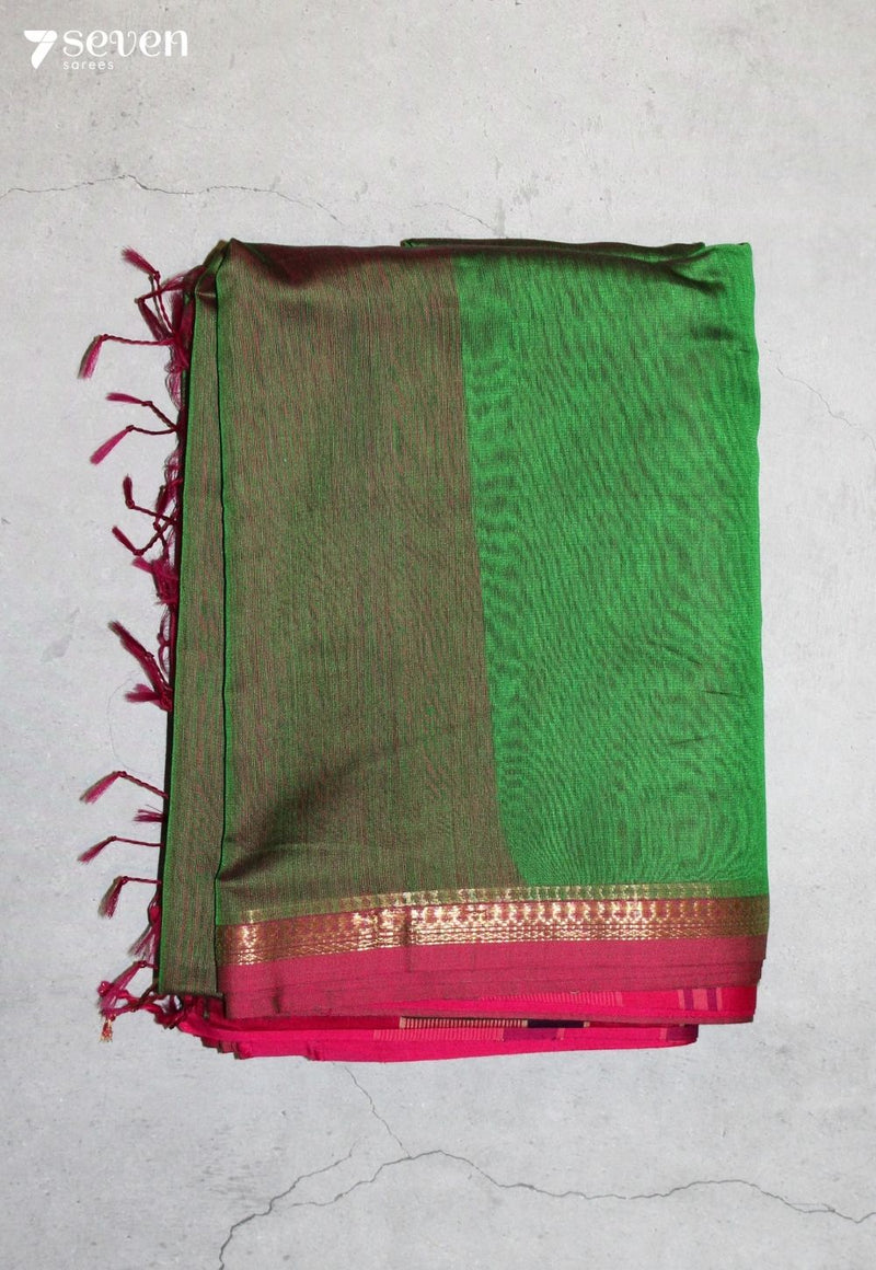Velanthi Maheshwari Handloom Green Silk Cotton Saree - Seven Sarees - Seven Sarees