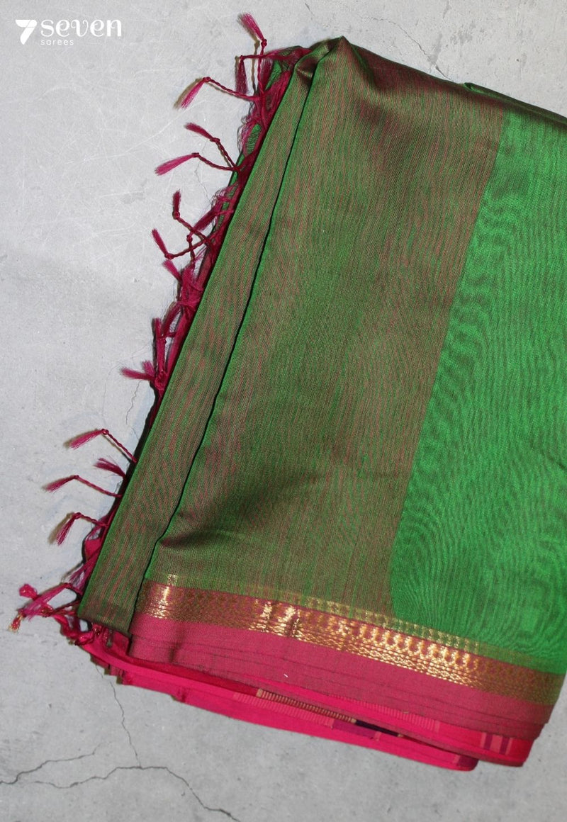 Velanthi Maheshwari Handloom Green Silk Cotton Saree - Seven Sarees - Seven Sarees