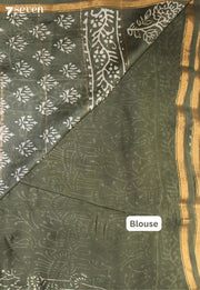 Velmira Jaipur Green Hand Block Printed Silk Cotton Saree - Seven Sarees - Saree - Seven Sarees