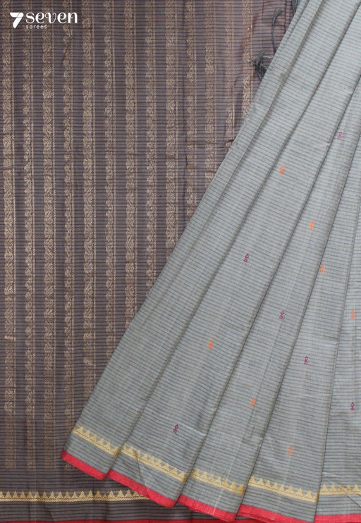 Velraya Signature Seven Handloom Grey Bangalore Pure Cotton Saree - Seven Sarees - Saree - Seven Sarees