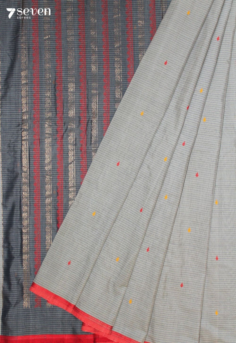 Velruni Signature Seven Handloom Grey Bangalore Pure Cotton Saree - Seven Sarees - Saree - Seven Sarees