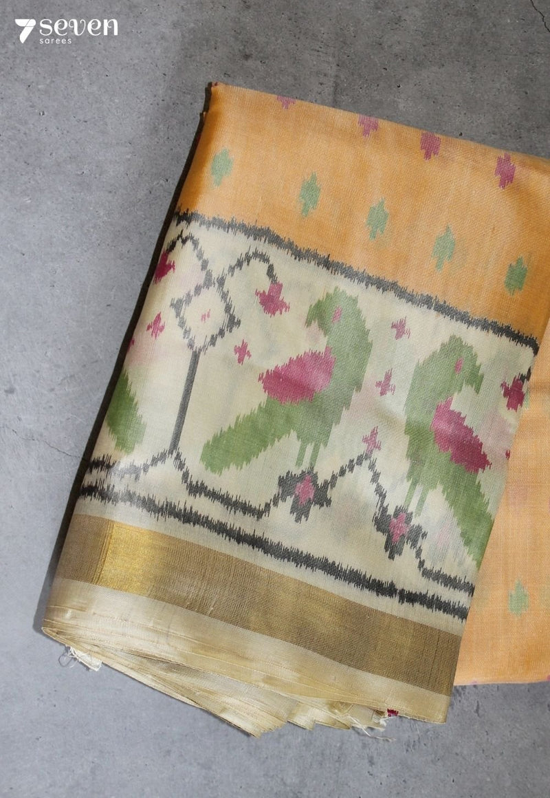 Velusha Patola Handloom Single Ikkat Yellow Pure Silk Saree|Silk Mark Certified - Seven Sarees - Saree - Seven Sarees
