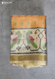 Velusha Patola Handloom Single Ikkat Yellow Pure Silk Saree|Silk Mark Certified - Seven Sarees - Saree - Seven Sarees