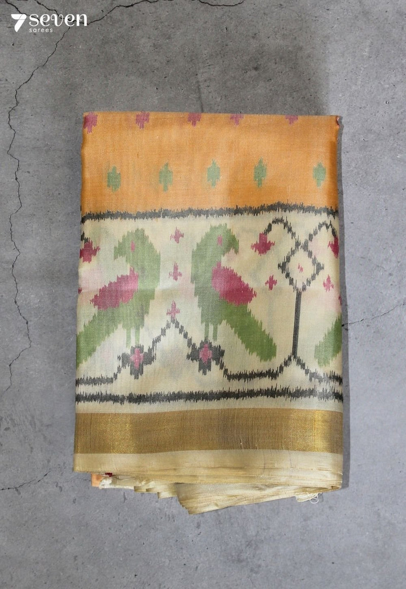 Velusha Patola Handloom Single Ikkat Yellow Pure Silk Saree|Silk Mark Certified - Seven Sarees - Saree - Seven Sarees