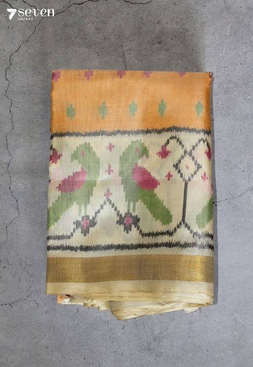 Velusha Patola Handloom Single Ikkat Yellow Pure Silk Saree|Silk Mark Certified - Seven Sarees - Saree - Seven Sarees