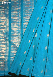 Velvani Signature Seven Handloom Blue Bangalore Pure Cotton Saree - Seven Sarees - Saree - Seven Sarees