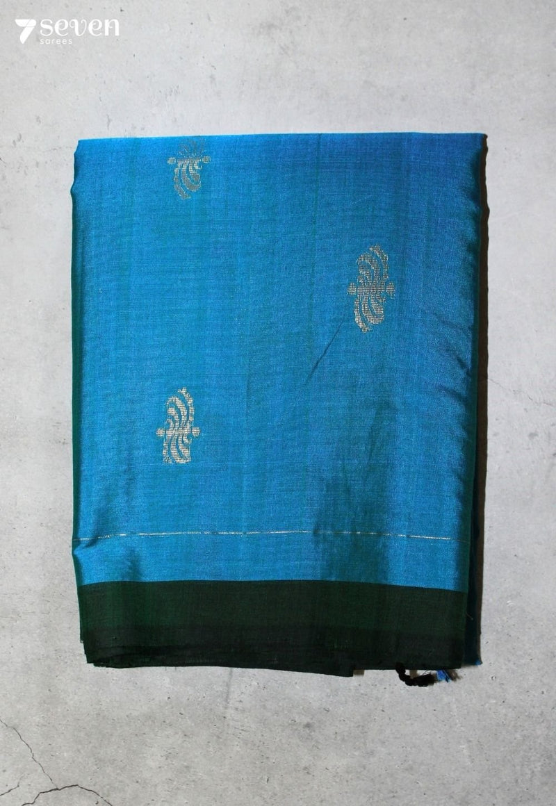 Velvani Signature Seven Handloom Blue Bangalore Pure Cotton Saree - Seven Sarees - Saree - Seven Sarees