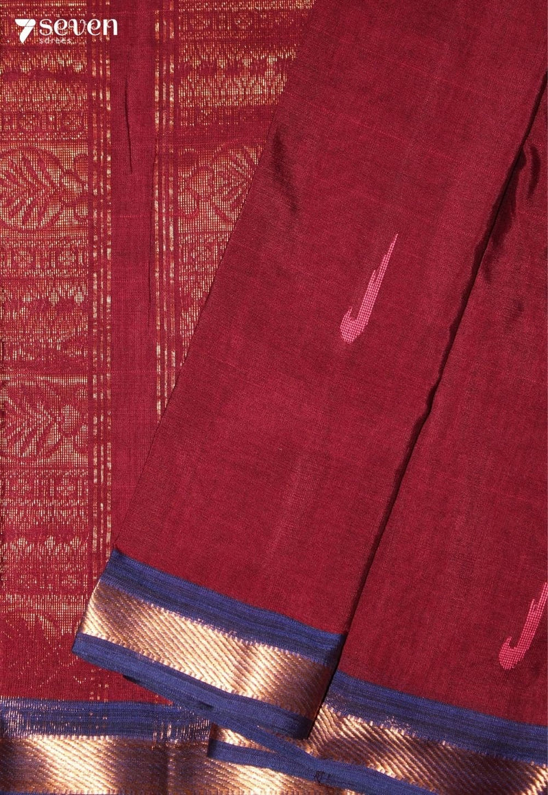 Velvaya Signature Seven Handloom Maroon Bangalore Pure Cotton Saree - Seven Sarees - Saree - Seven Sarees