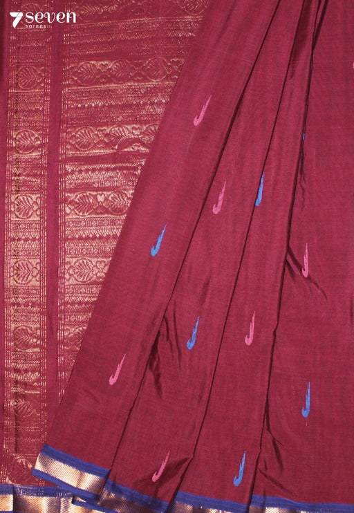 Velvaya Signature Seven Handloom Maroon Bangalore Pure Cotton Saree - Seven Sarees - Saree - Seven Sarees