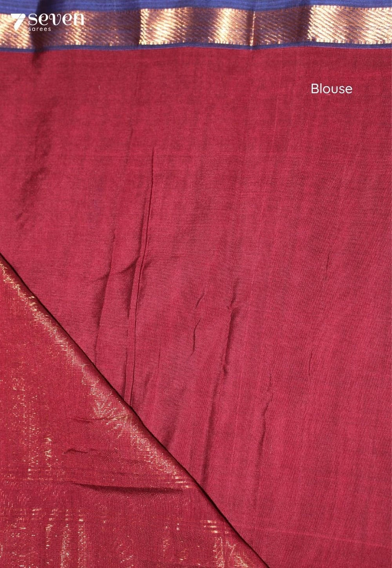 Velvaya Signature Seven Handloom Maroon Bangalore Pure Cotton Saree - Seven Sarees - Saree - Seven Sarees