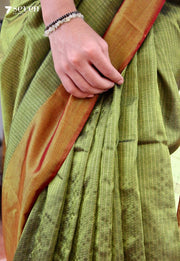 Velvet Meadows Signature Seven Handloom Green Bangalore Vegan Silk Saree - Seven Sarees - Saree - Seven Sarees