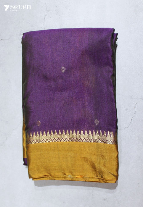 Velvet Raindrops Signature Seven Handloom Purple Bangalore Pure Silk Cotton Saree - Seven Sarees - Saree - Seven Sarees