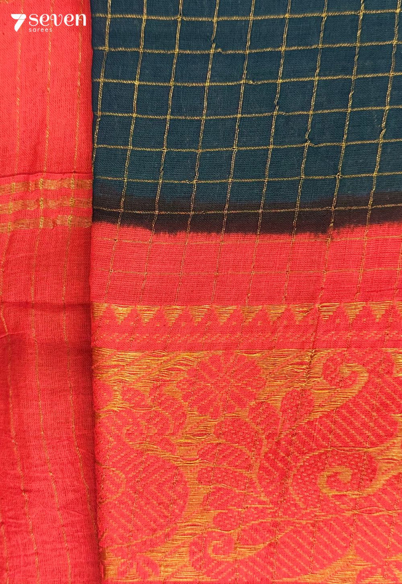 Vengai Poo Madurai Green Handmade Pure Cotton Sungudi Saree - Seven Sarees - Saree - Seven Sarees