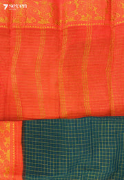 Vengai Poo Madurai Green Handmade Pure Cotton Sungudi Saree - Seven Sarees - Saree - Seven Sarees