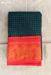 Vengai Poo Madurai Green Handmade Pure Cotton Sungudi Saree - Seven Sarees - Saree - Seven Sarees