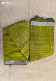 Veni Mangalagiri Handloom Green Pure Silk - Cotton Checks Saree - Seven Sarees - Saree - Seven Sarees