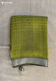 Veni Mangalagiri Handloom Green Pure Silk - Cotton Checks Saree - Seven Sarees - Saree - Seven Sarees