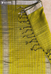 Veni Mangalagiri Handloom Green Pure Silk - Cotton Checks Saree - Seven Sarees - Saree - Seven Sarees