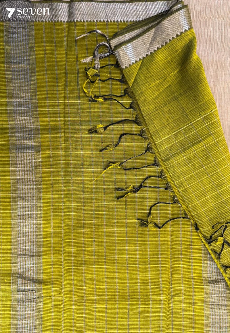 Veni Mangalagiri Handloom Green Pure Silk - Cotton Checks Saree - Seven Sarees - Saree - Seven Sarees