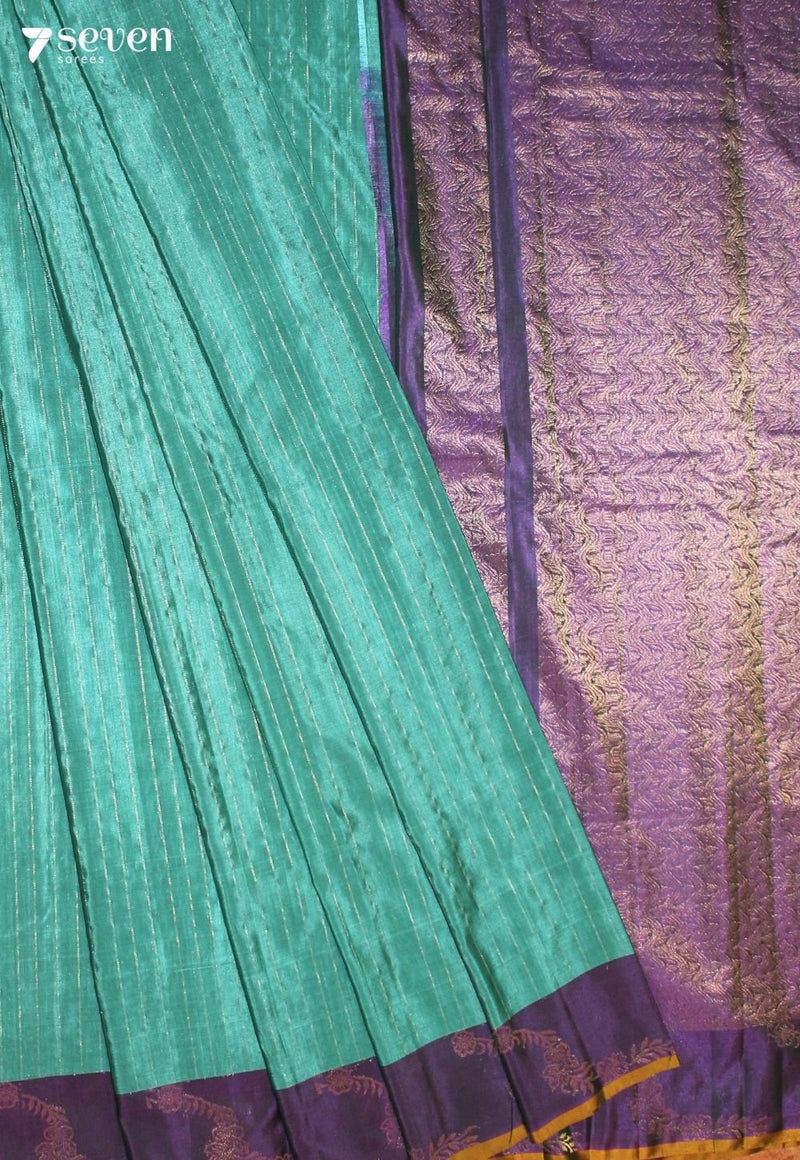 Veyanika Signature Seven Handloom Aquamarine Pure Silk Cotton Saree - Seven Sarees - Saree - Seven Sarees