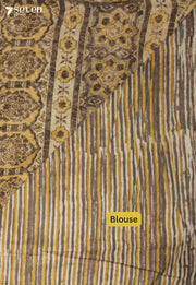 Veyrini Jaipur Brown Hand Block Printed Vegetable Dyed 100% Cotton Saree - Seven Sarees - Saree - Seven Sarees