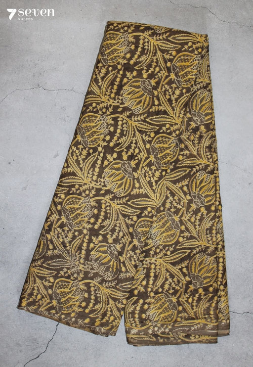Veyrini Jaipur Brown Hand Block Printed Vegetable Dyed 100% Cotton Saree - Seven Sarees - Saree - Seven Sarees