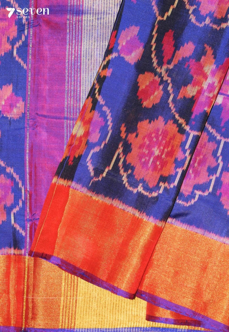 Vibhavari Patola Handloom Single Ikat Blue Pure Silk Saree | Silk Mark Certified - view 5