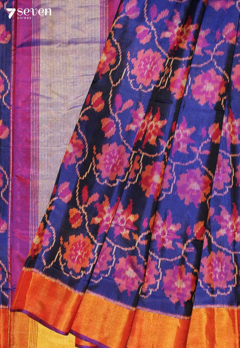 Vibhavari Patola Handloom Single Ikat Blue Pure Silk Saree | Silk Mark Certified - view 1