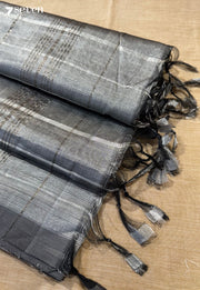 Vibhuti Mangalagiri Handloom Grey Vegan Silk Saree with checks - Seven Sarees - Saree - Seven Sarees