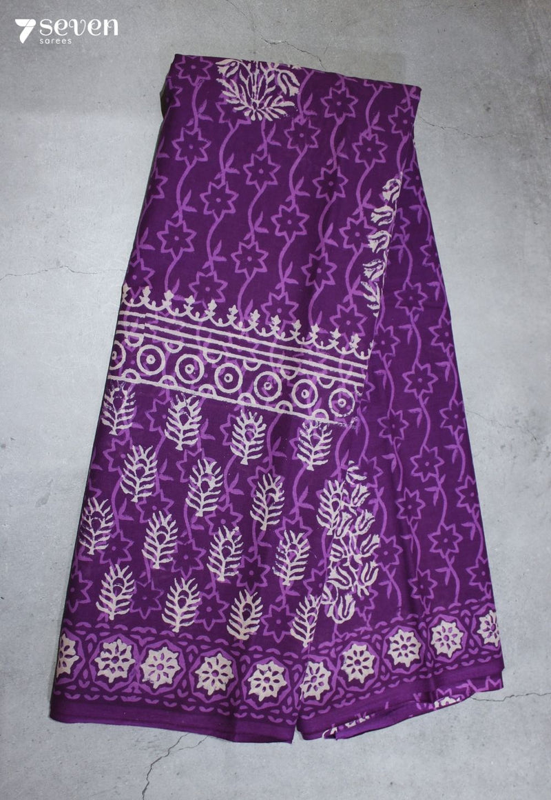 Vihaya Jaipur Purple Hand Block Printed 100% Cotton Saree - Seven Sarees - Saree - Seven Sarees