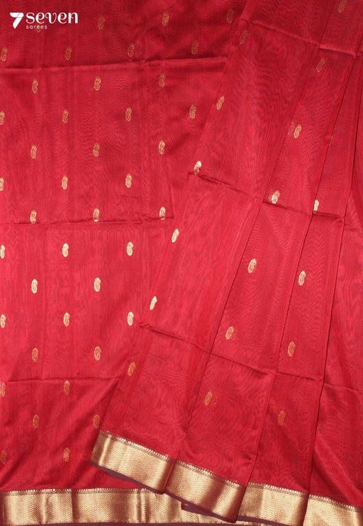 Vihmira Maheshwari Handloom Maroon Silk Cotton Saree - Seven Sarees - Seven Sarees