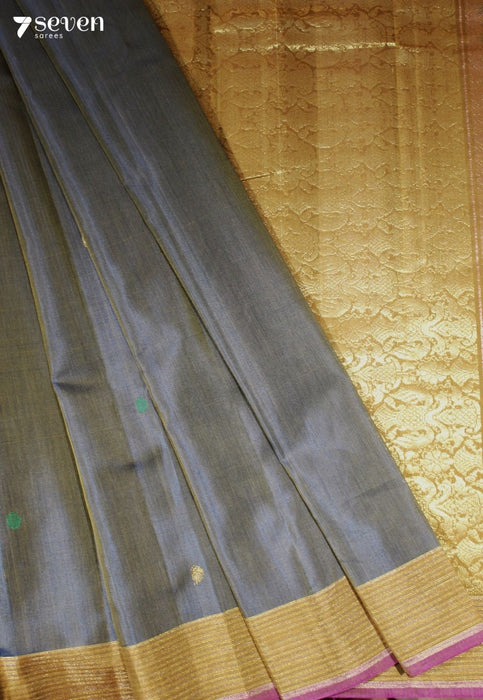 Vijayaraga Signature Seven Handloom Peacock Blue Bangalore Pure Silk Cotton Saree - Seven Sarees - Saree - Seven Sarees