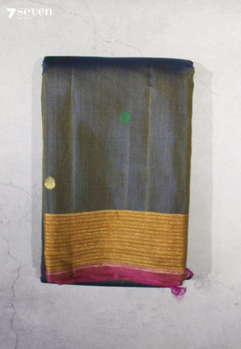 Vijayaraga Signature Seven Handloom Peacock Blue Bangalore Pure Silk Cotton Saree - Seven Sarees - Saree - Seven Sarees