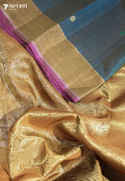 Vijayaraga Signature Seven Handloom Peacock Blue Bangalore Pure Silk Cotton Saree - Seven Sarees - Saree - Seven Sarees