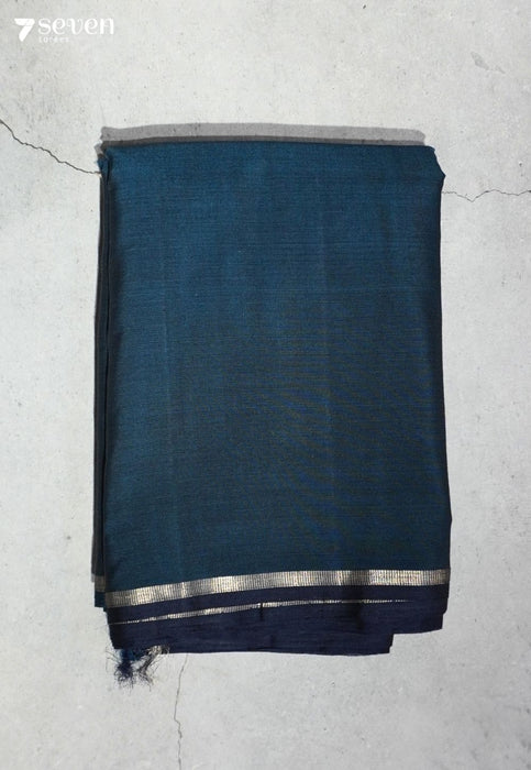 Vinyasa Signature Seven Handloom Blue Bangalore Pure Cotton Saree - Seven Sarees - Saree - Seven Sarees