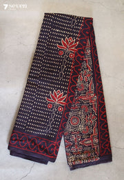 Viranthi Jaipur Blue Hand Block Printed 100% Cotton Saree - Seven Sarees - Saree - Seven Sarees