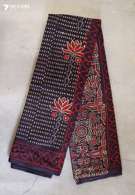 Viranthi Jaipur Blue Hand Block Printed 100% Cotton Saree - Seven Sarees - Saree - Seven Sarees