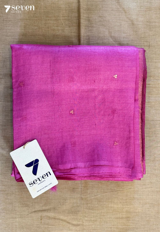 Water Lotus Chattisgarh Pink Pure Tussar Silk Saree | Silk Mark Certified - Seven Sarees - Saree - Seven Sarees