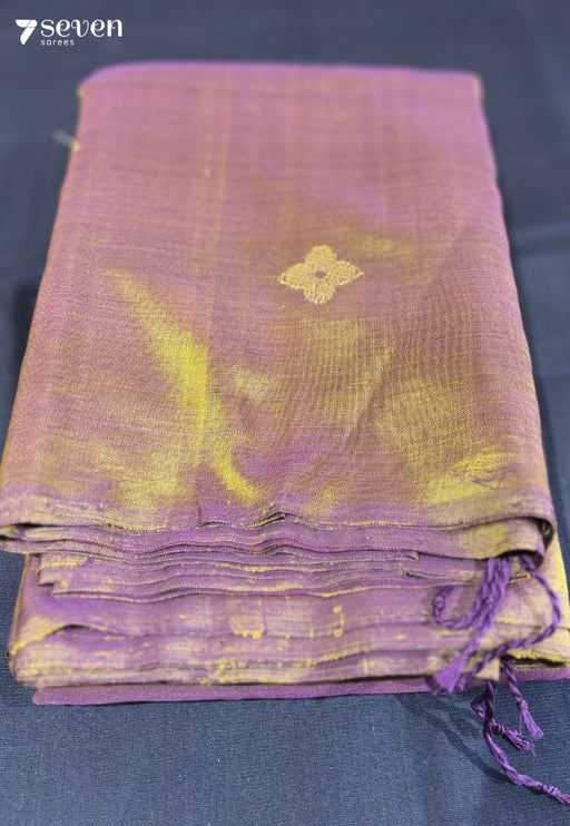 Waterfall of Gold Seven Signature Seven Handloom Purple Bangalore Vegan Silk Saree - Seven Sarees - Saree - Seven Sarees
