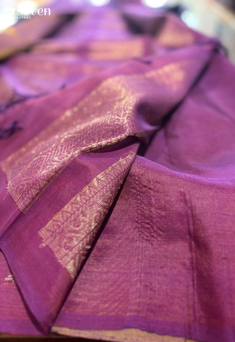 Waterfall of Gold Seven Signature Seven Handloom Purple Bangalore Vegan Silk Saree - Seven Sarees - Saree - Seven Sarees