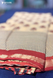 Wicker Whimsy Jaipur Cream Handblock 100% Cotton Saree - Seven Sarees - Saree - Seven Sarees
