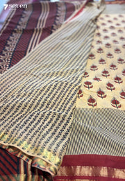 Wicker Whimsy Jaipur Cream Handblock 100% Cotton Saree - Seven Sarees - Saree - Seven Sarees