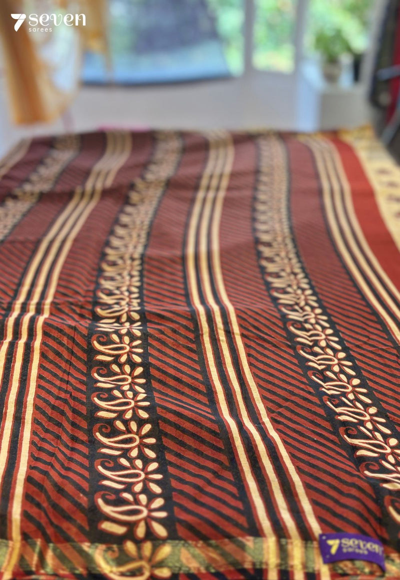 Wicker Whimsy Jaipur Cream Handblock 100% Cotton Saree - Seven Sarees - Saree - Seven Sarees