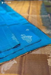 Wild Flower Signature Seven Handloom Blue/Mustard Bangalore Pure Silk Saree|Silk Mark Certified - Seven Sarees - Saree - Seven Sarees
